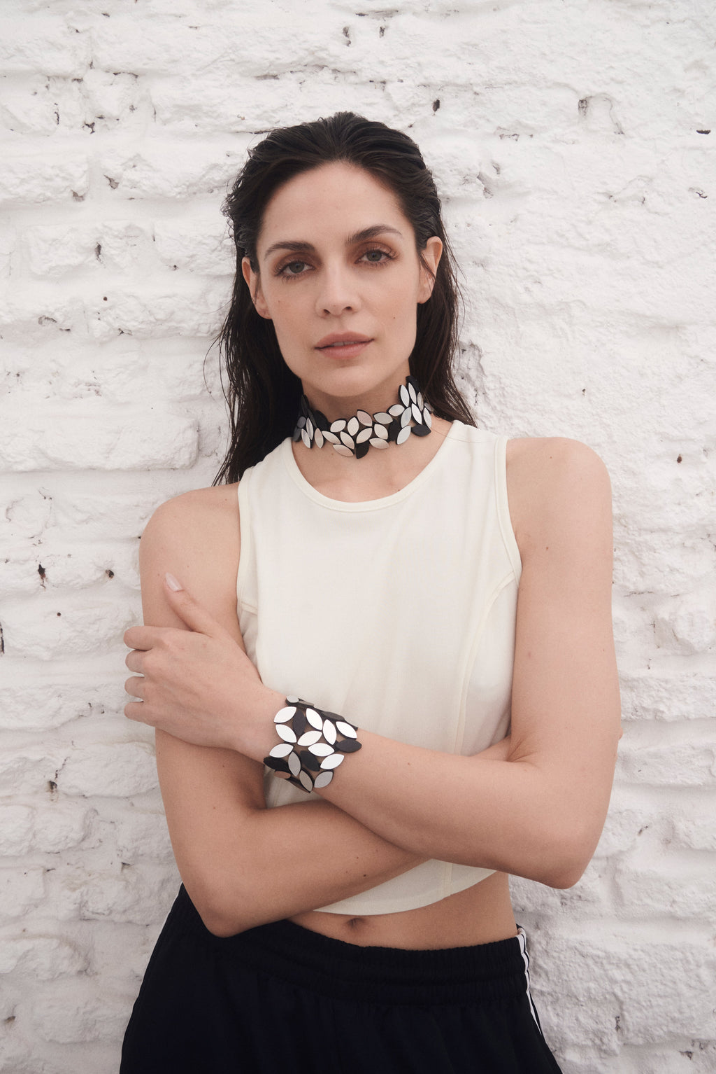 Brazalete Kate Leaves - Plata/Negro