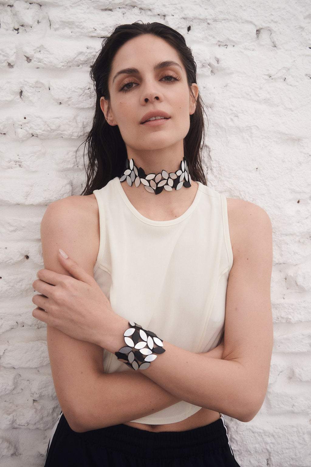 Brazalete Kate Leaves - Plata/Negro