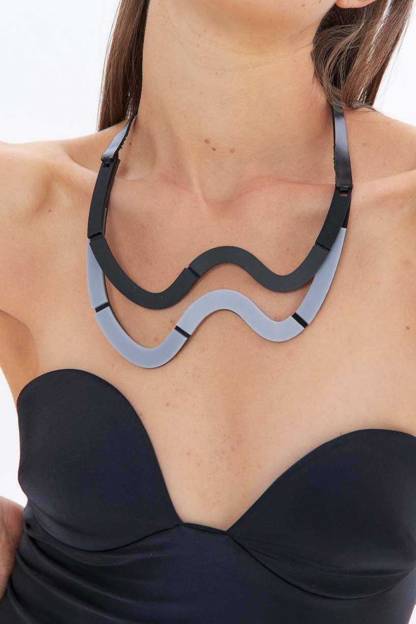 Collar Mies Doble Olas - Negro/Gris