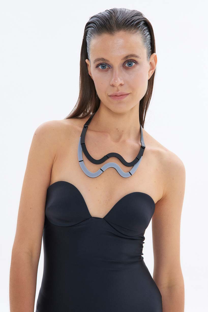Collar Mies Doble Olas - Negro/Gris