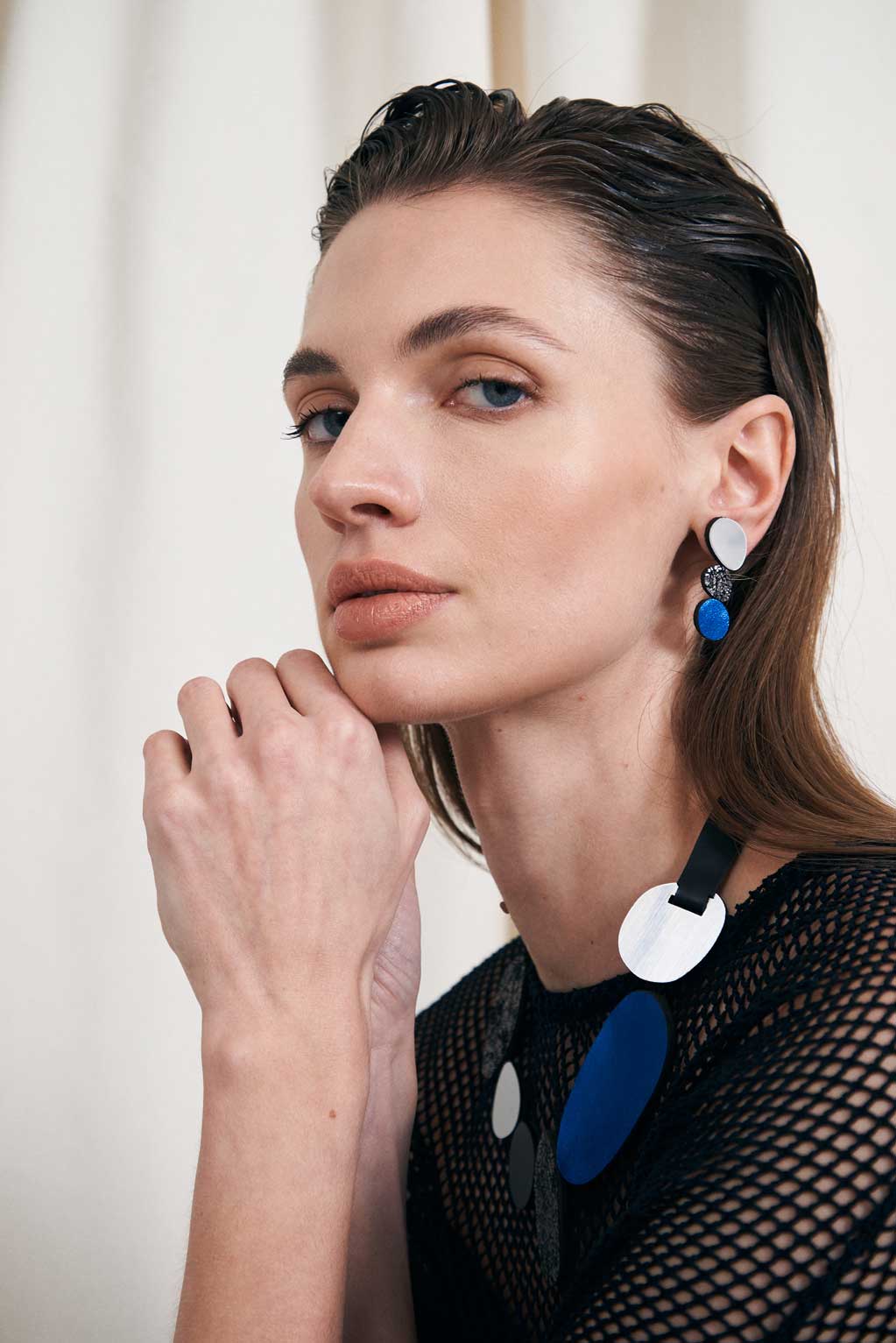 Collar Organic Reflections Redondo - Plata/Negro/Peltre/Azul