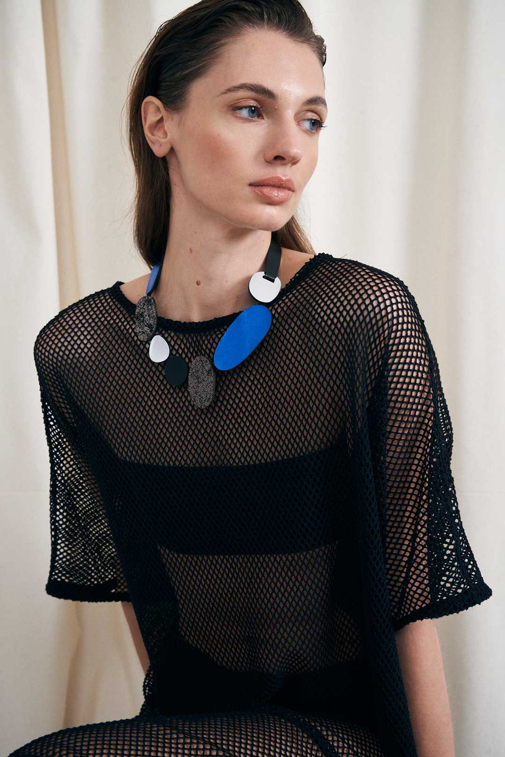 Collar Organic Reflections Redondo - Plata/Negro/Peltre/Azul
