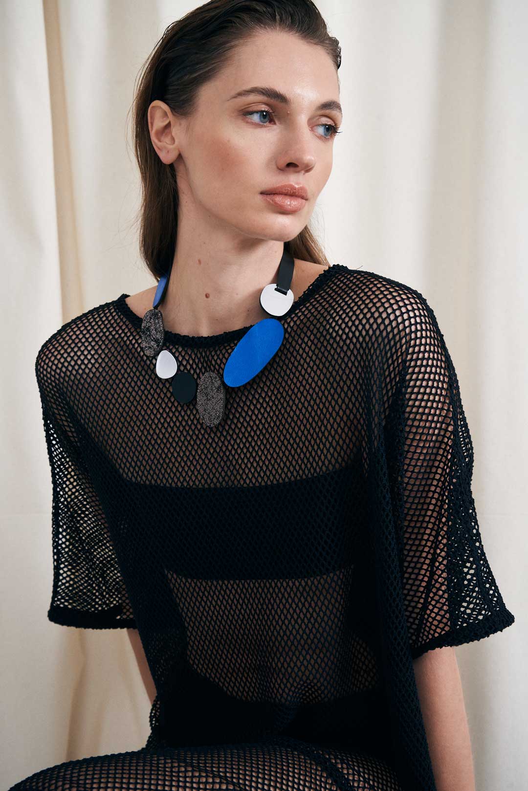 Collar Organic Reflections Redondo - Plata/Negro/Peltre/Azul