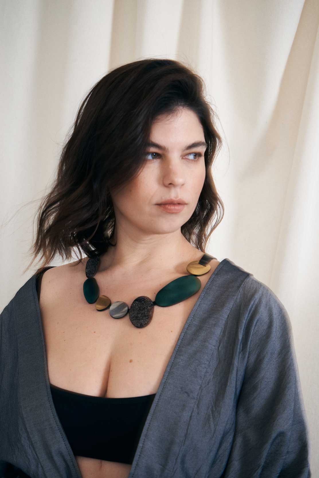 Collar Organic Reflections Redondo - Plata/Oro/Peltre/Verde