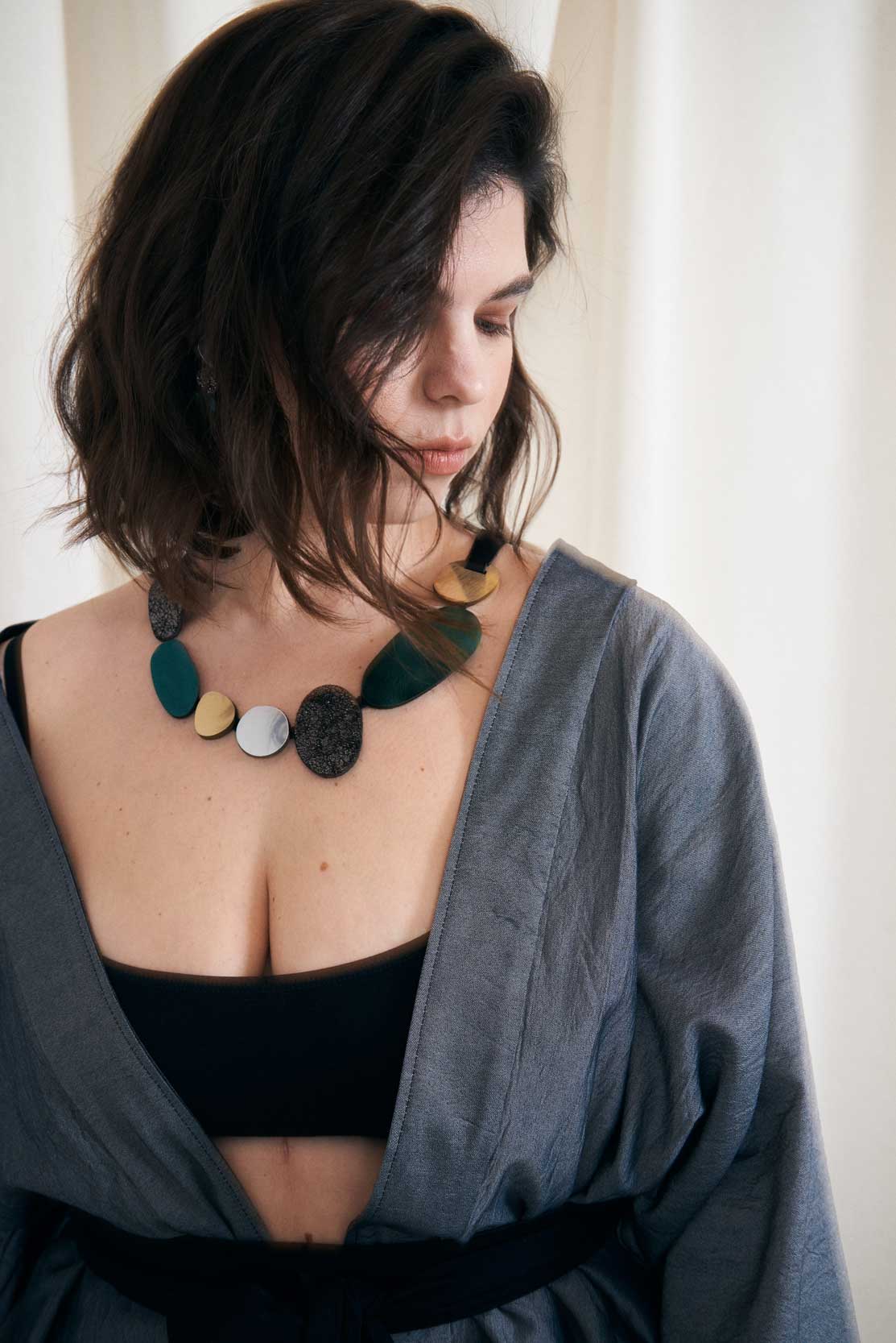 Collar Organic Reflections Redondo - Plata/Oro/Peltre/Verde