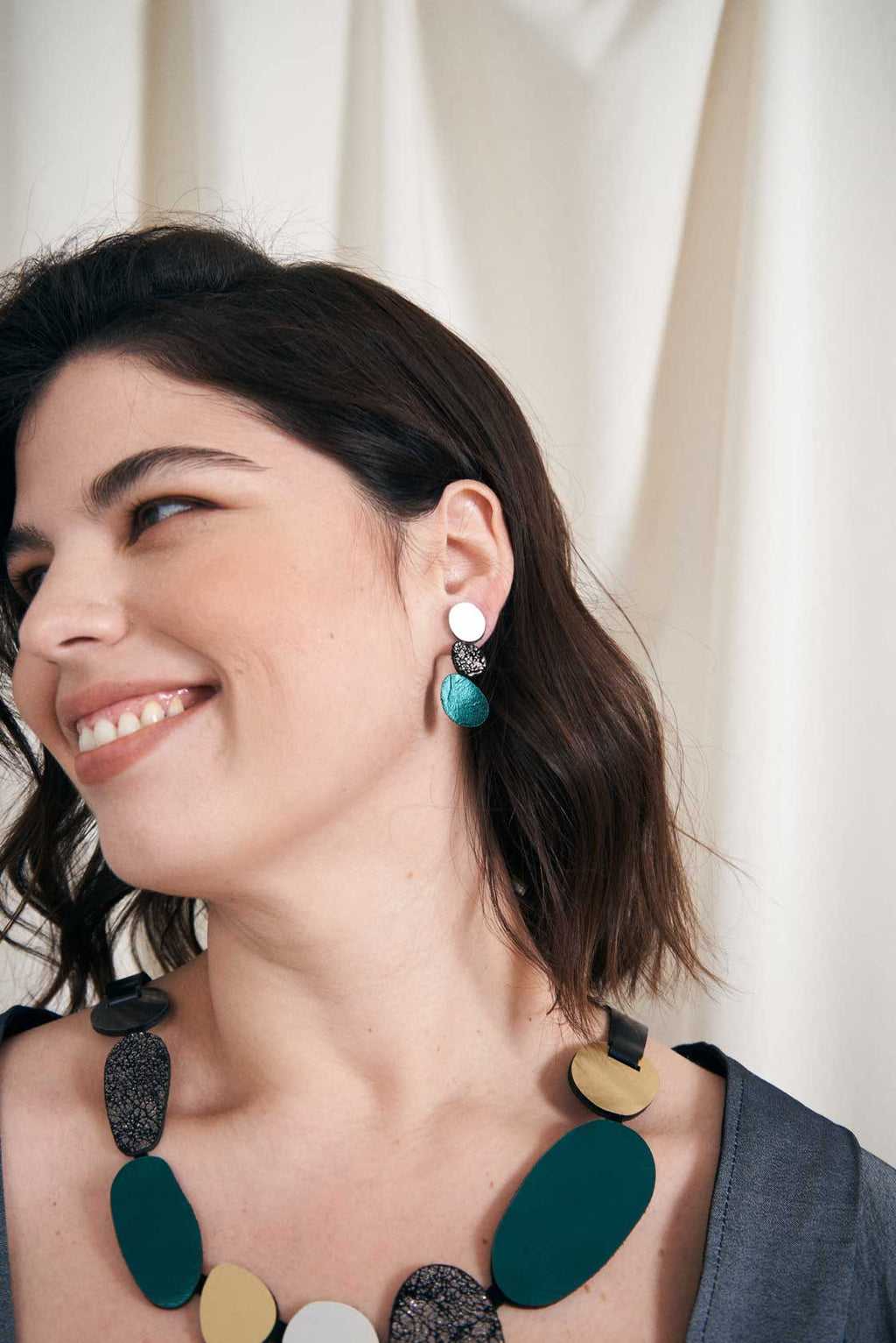 Pendientes Organic Reflections - Plata/Peltre/Verde