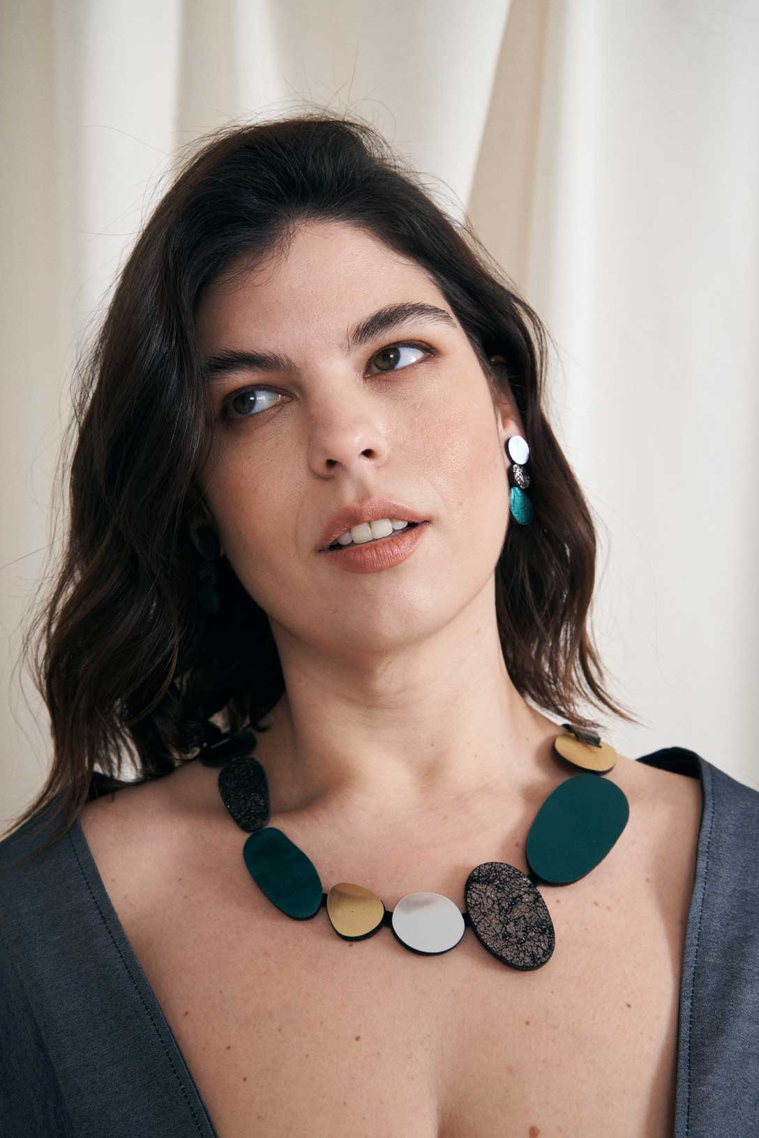 Pendientes Organic Reflections - Plata/Peltre/Verde
