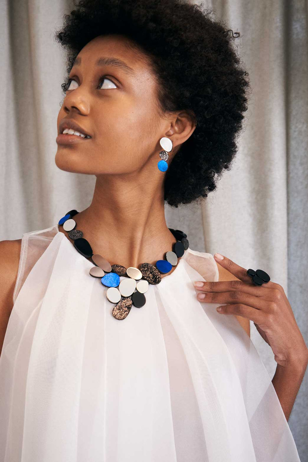 Pendientes Organic Reflections - Plata/Peltre/Azul
