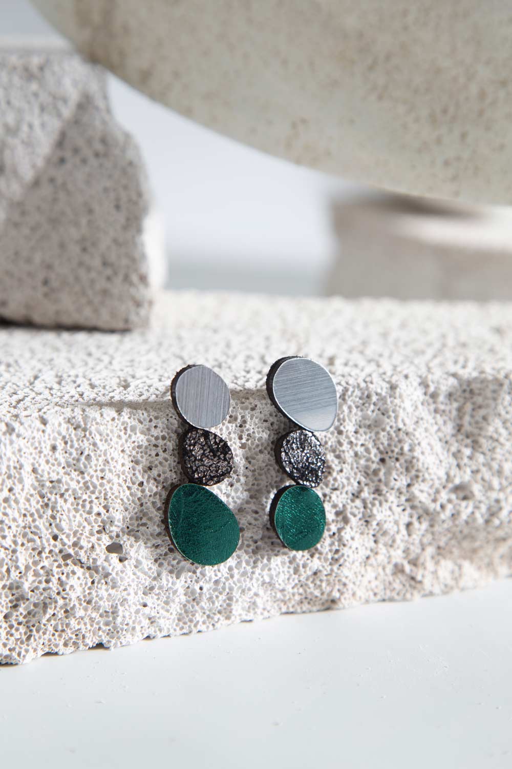 Pendientes Organic Reflections - Plata/Peltre/Verde