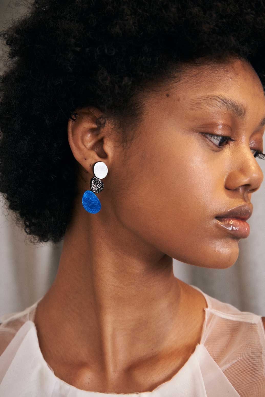 Pendientes Organic Reflections - Plata/Peltre/Azul