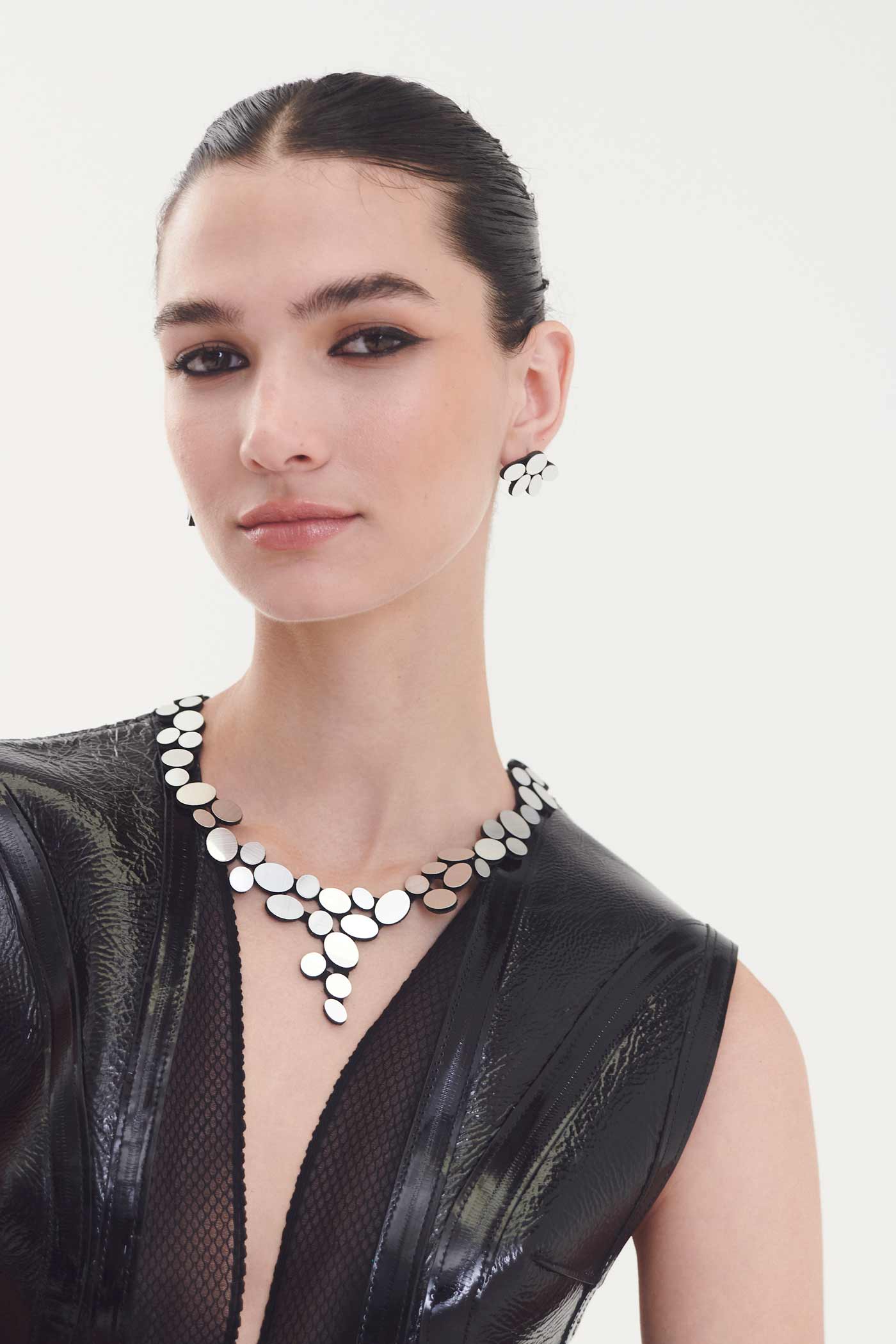 Organic Reflections V Necklace Double Layer - Silver