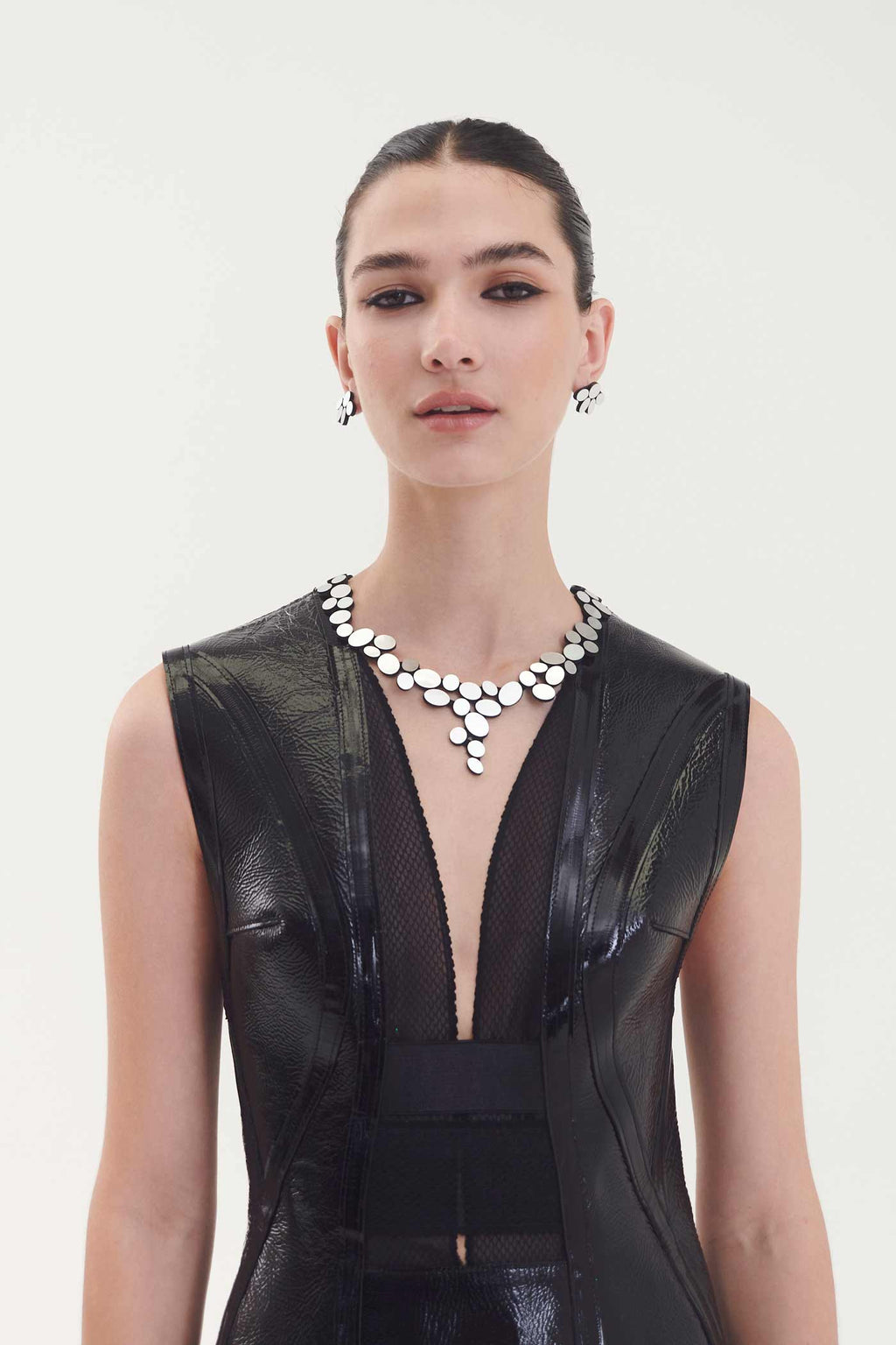 Organic Reflections V Necklace Double Layer - Silver