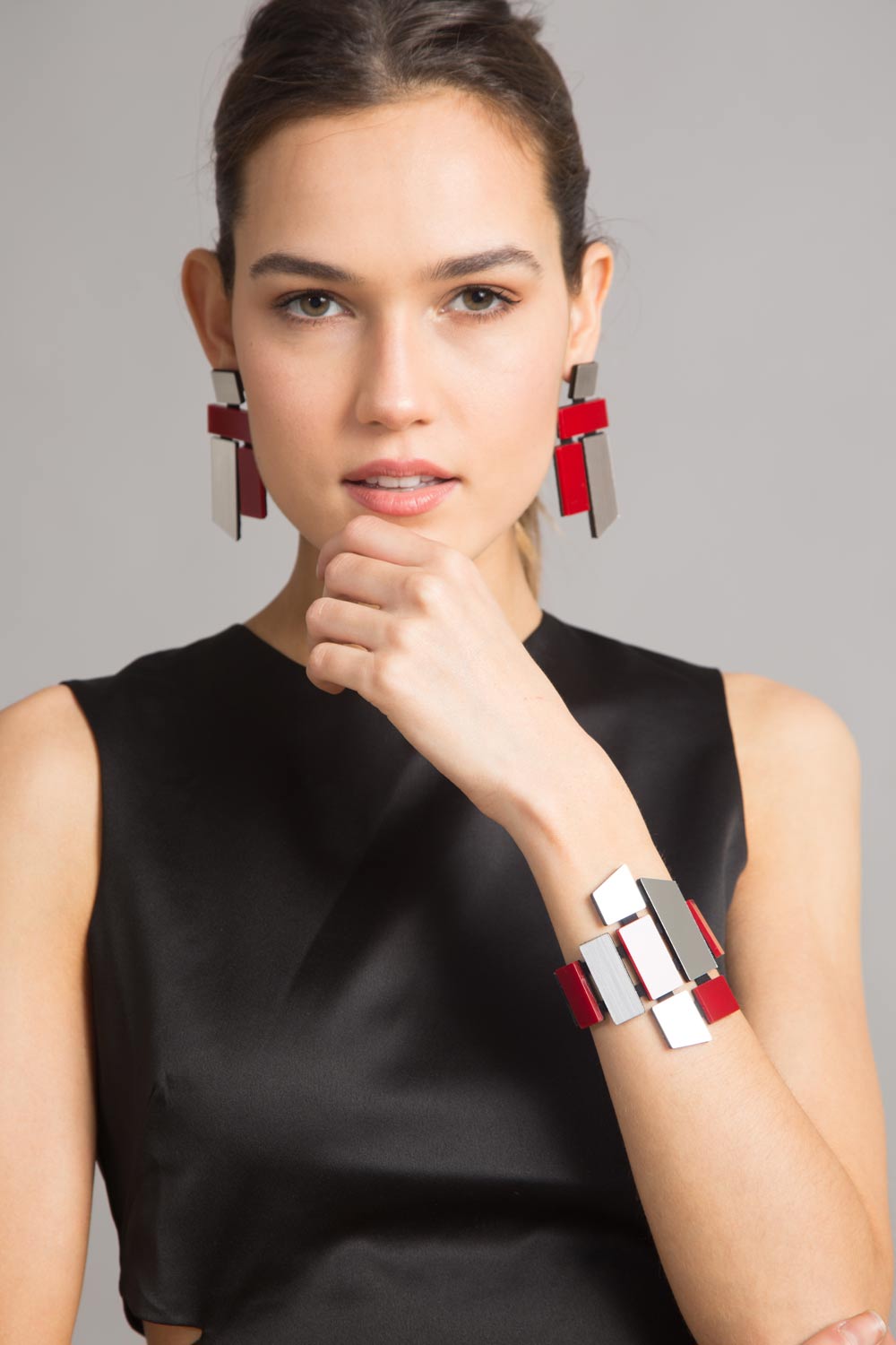 Brazalete Piet - Plata/Rojo