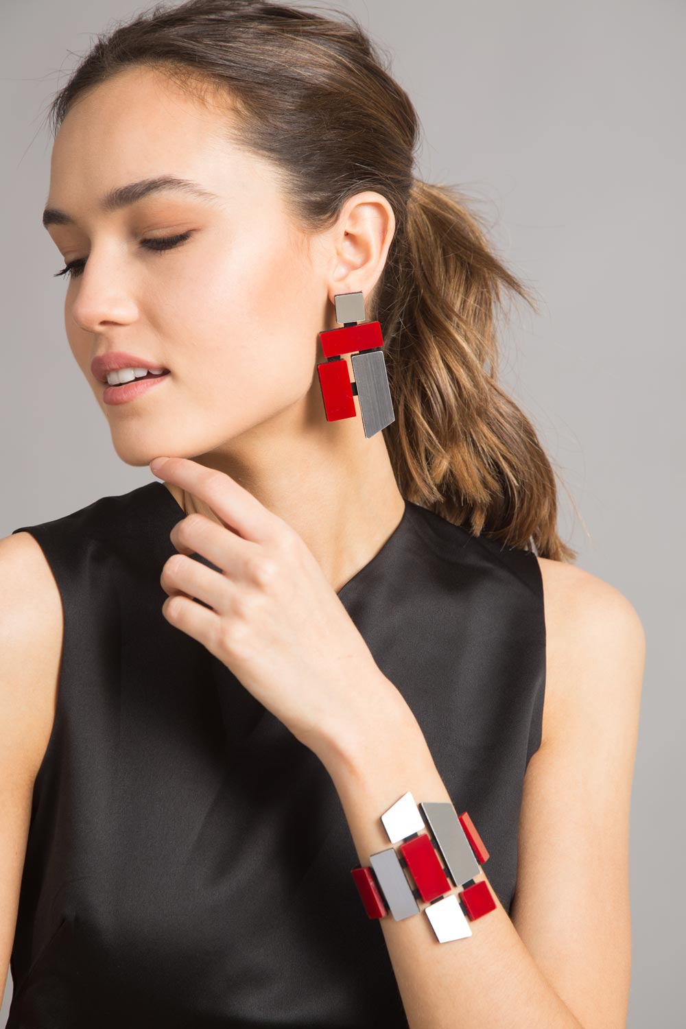 Brazalete Piet - Plata/Rojo