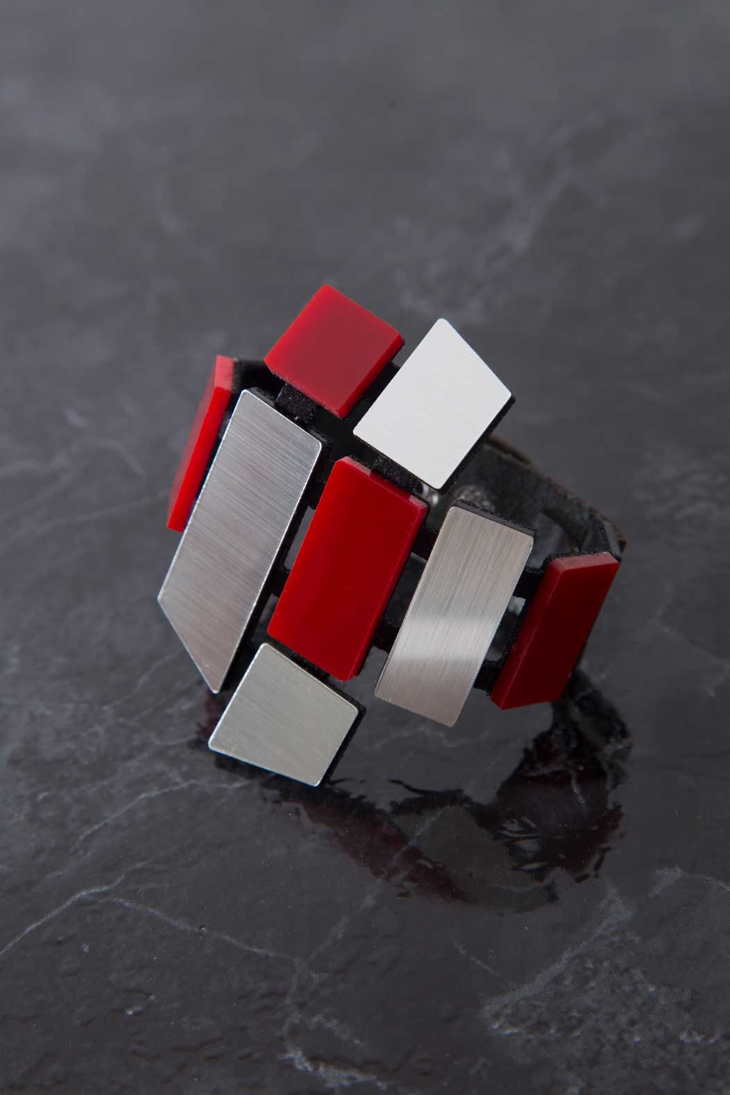 Brazalete Piet - Plata/Rojo