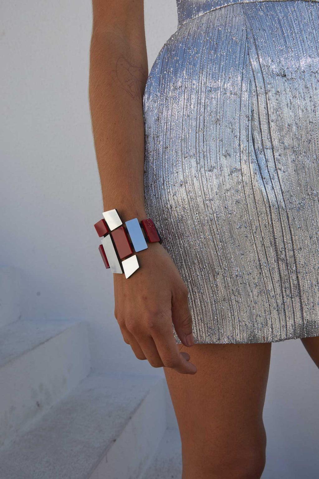 Brazalete Piet - Plata/Rojo