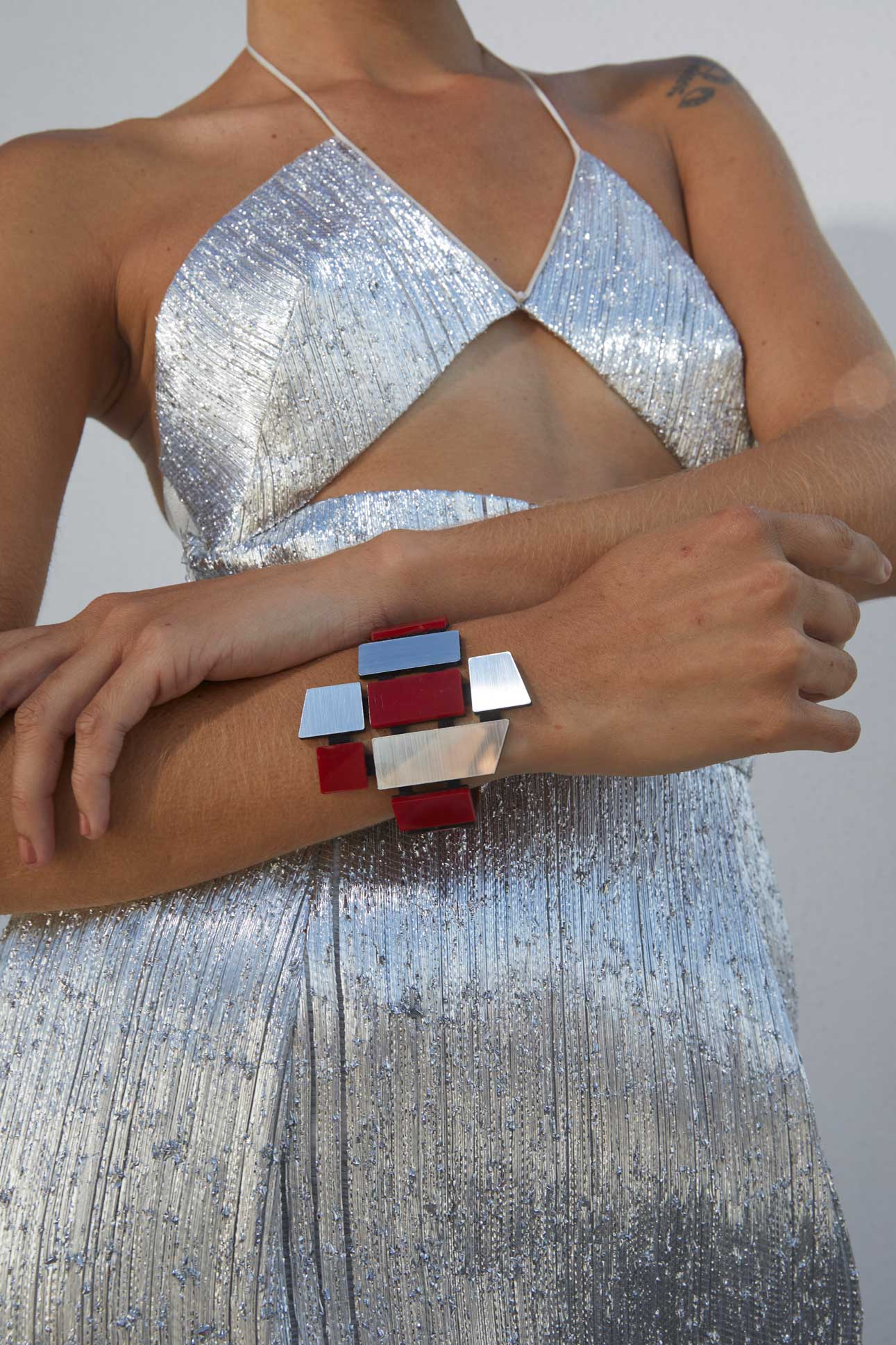 Brazalete Piet - Plata/Rojo