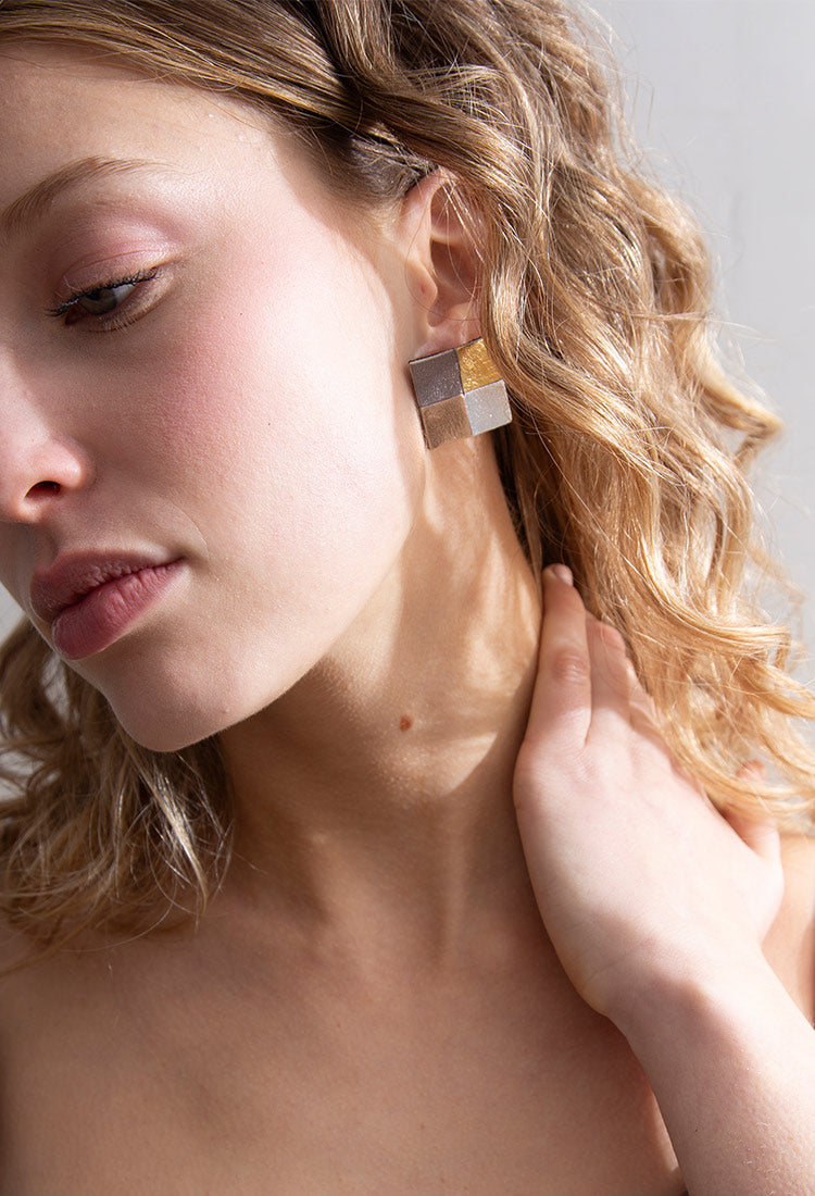 Pixel Square Earrings- Metallics