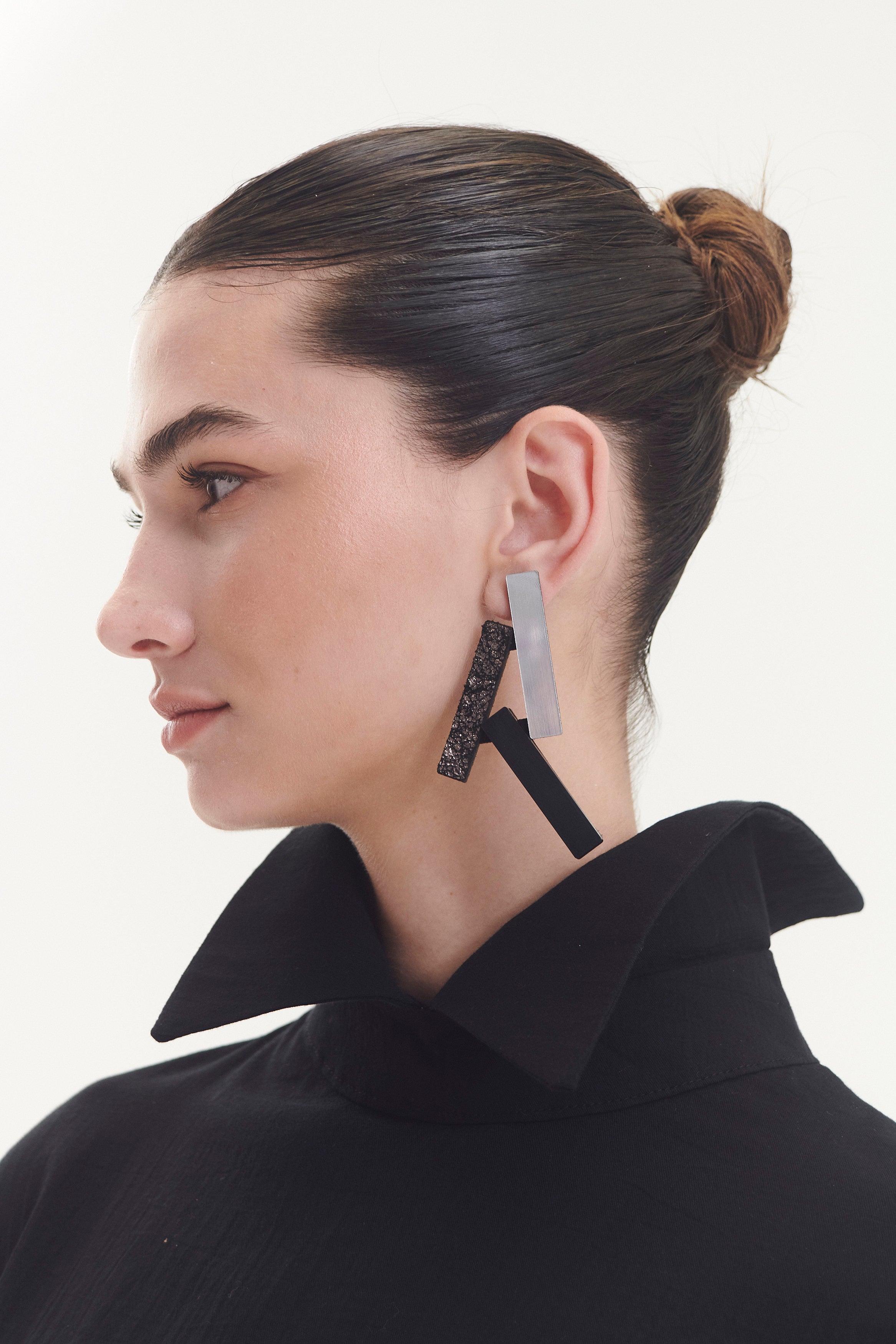 Pendientes Ray Largos - Plata/Negro/Peltre