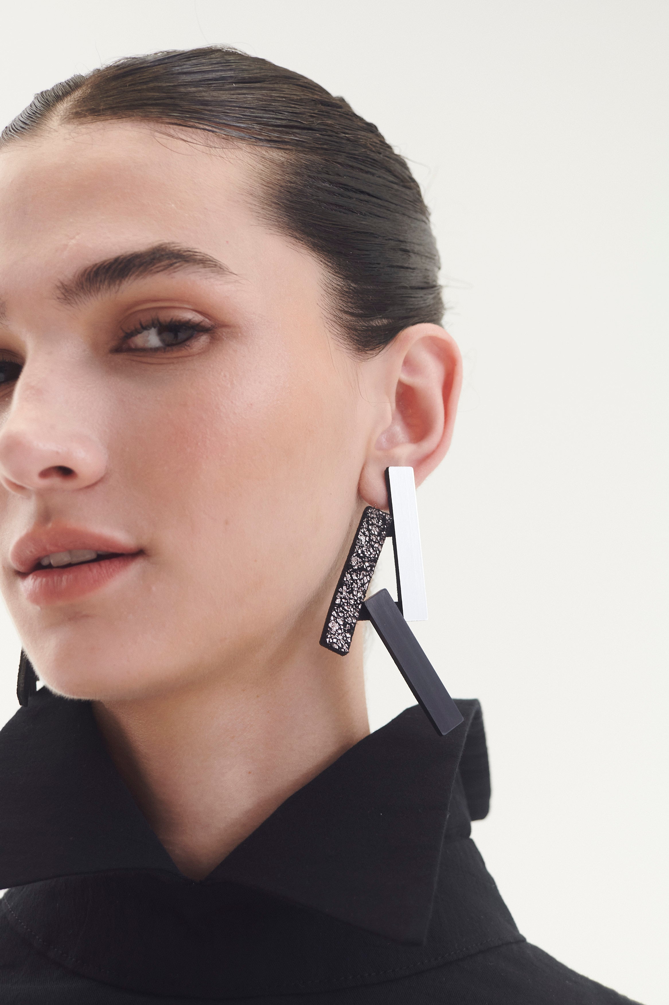 Pendientes Ray Largos - Plata/Negro/Peltre