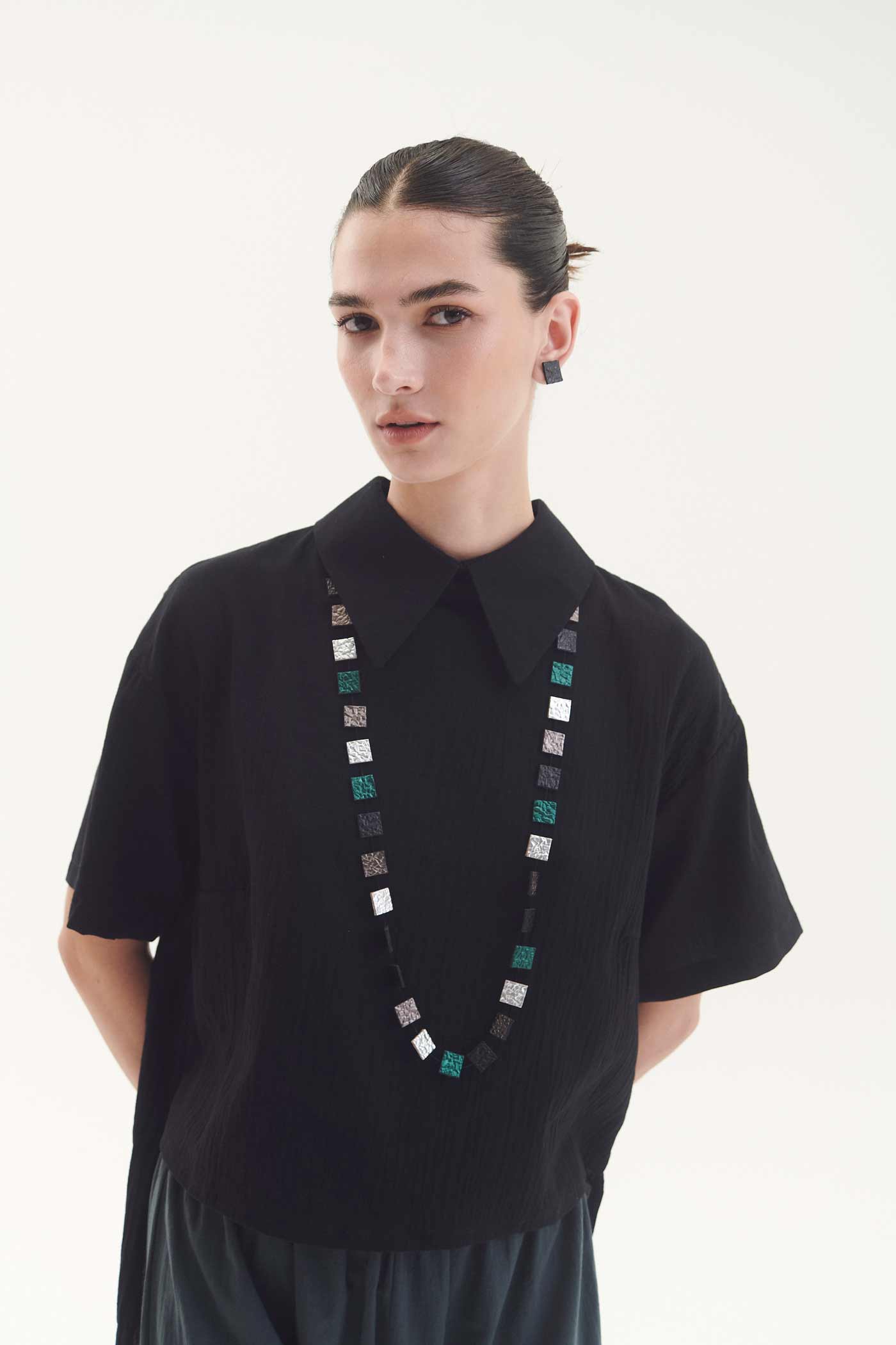 Collar Rainbow Largo - Plata/Negro/Peltre/Verde