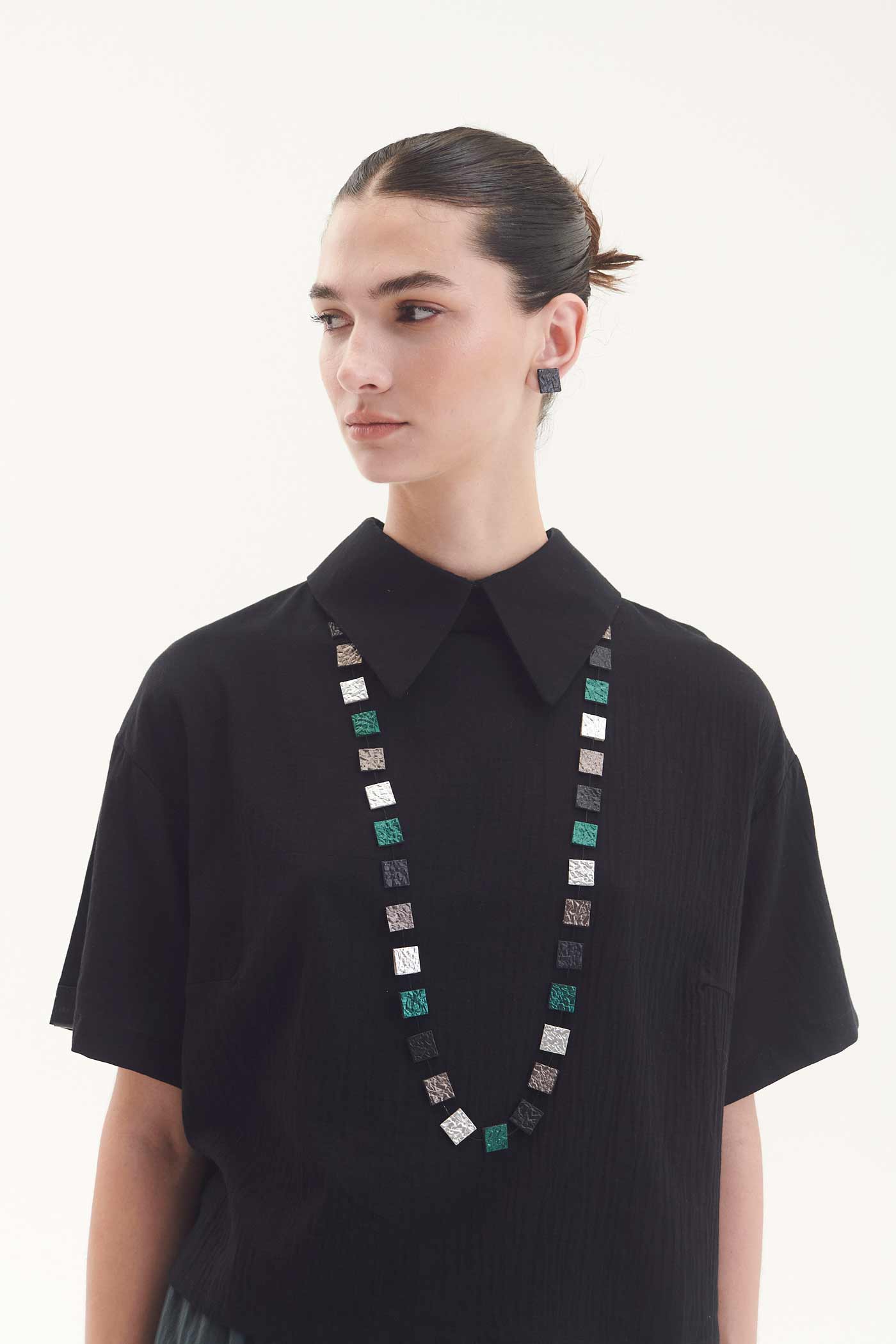 Collar Rainbow Largo - Plata/Negro/Peltre/Verde