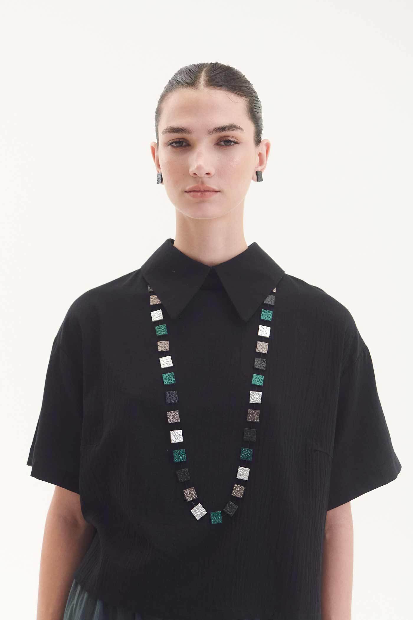 Collar Rainbow Largo - Plata/Negro/Peltre/Verde