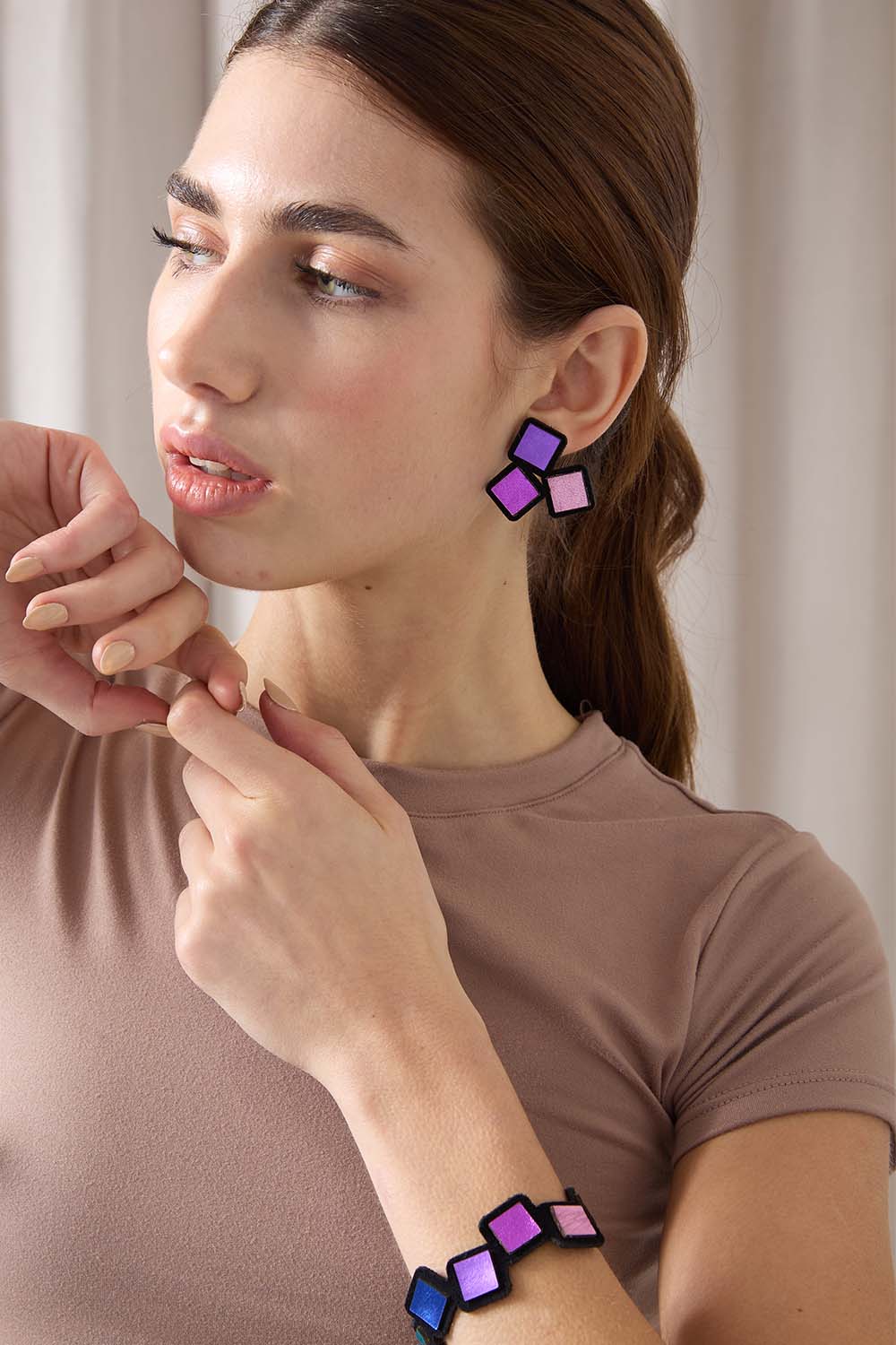 Pendientes Rainbow 3 Cuadrados - Colores Cálidos