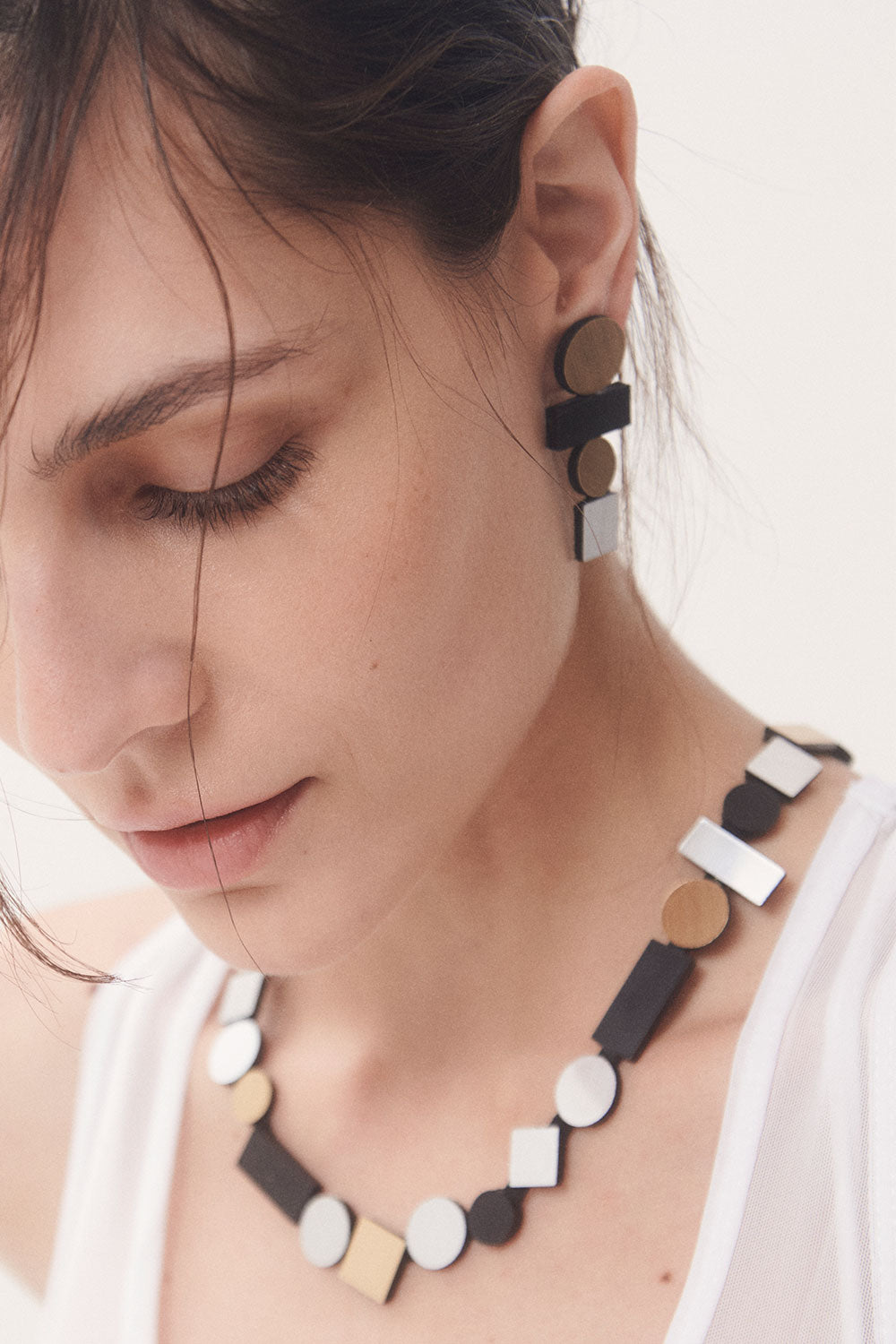 Pendientes Bauhaus Largos - Plata/Oro/Negro