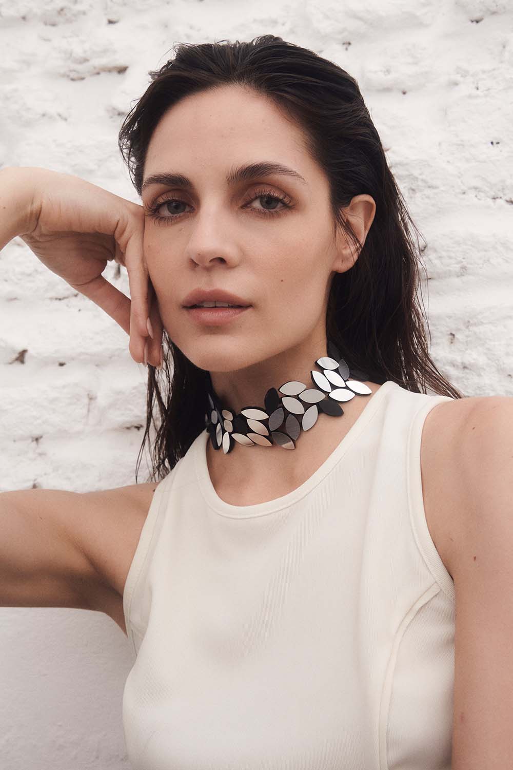Collar Choker Kate Leaves - Plata/Negro
