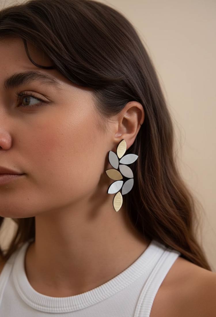 Pendientes Kate Leaves Largos - Plata/Oro