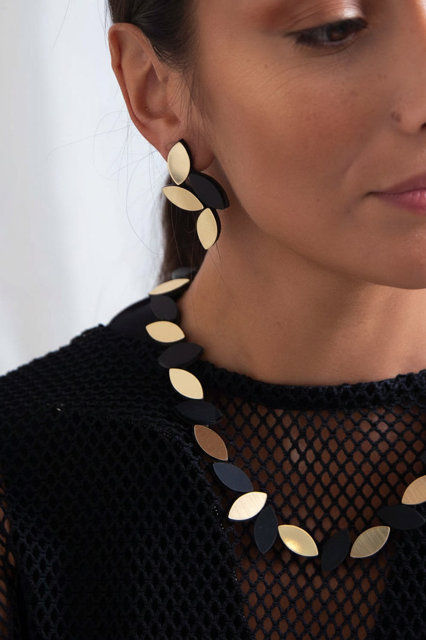 Pendientes Kate Leaves Medianos - Negro/Oro