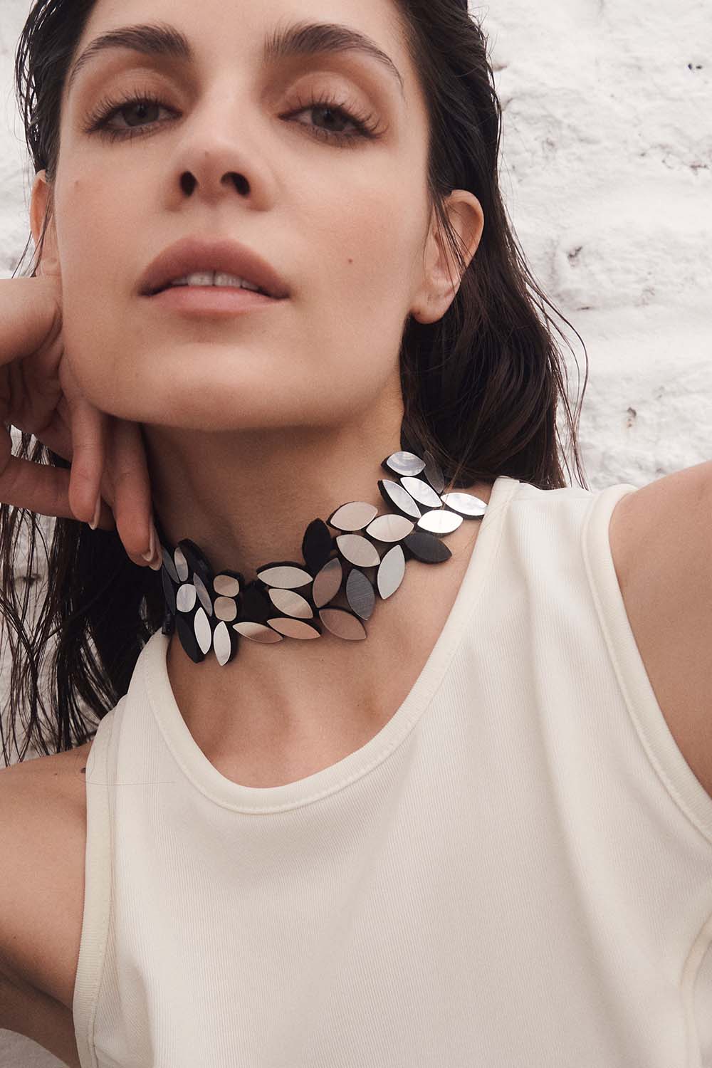 Collar Choker Kate Leaves - Plata/Negro