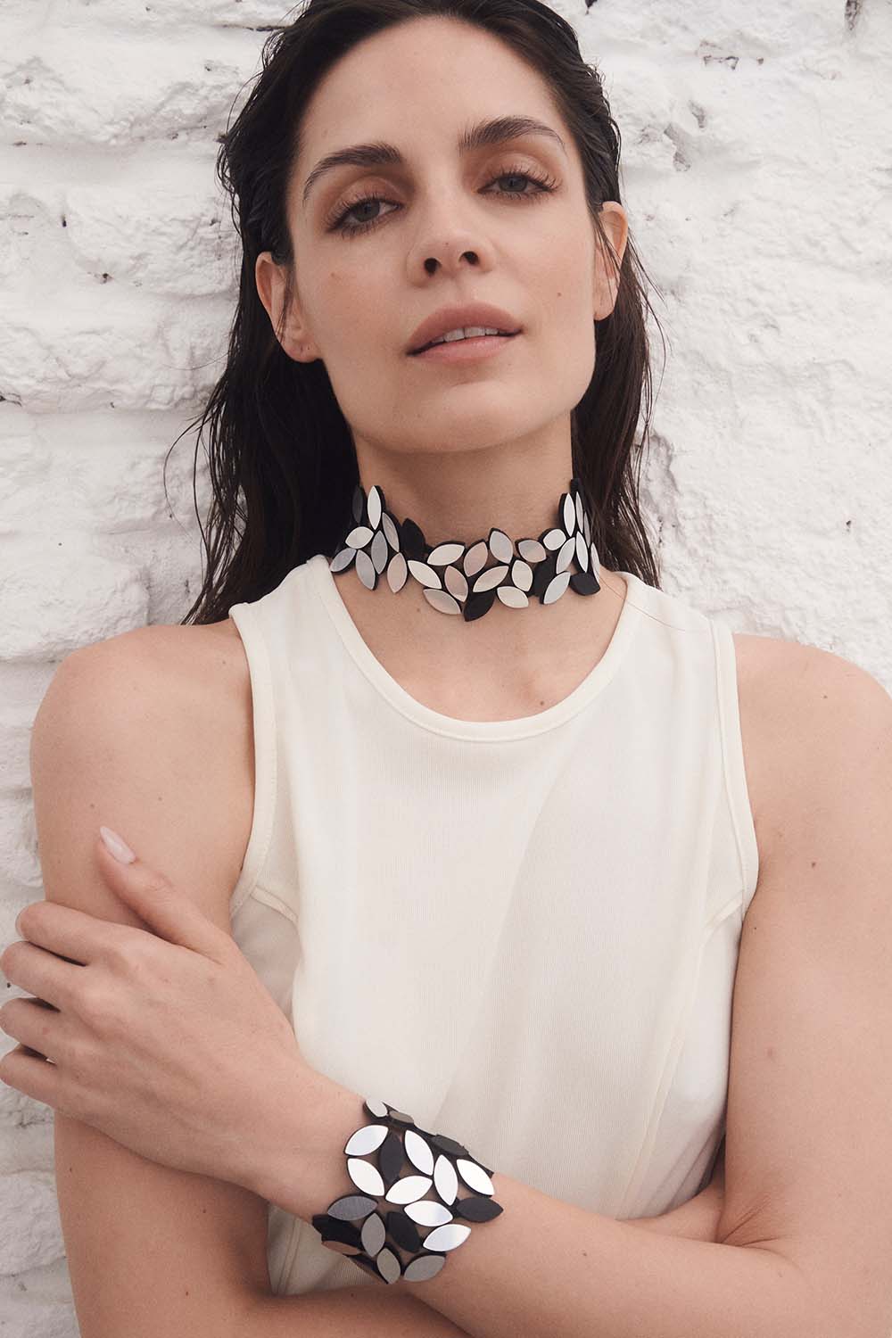 Collar Choker Kate Leaves - Plata/Negro